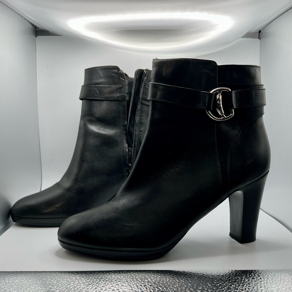 Lauren Ralph Lauren Black Leather Upper Bootie Size 9 - 3.5 inch heel